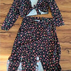 SHEIN Black Floral two piece Skirt